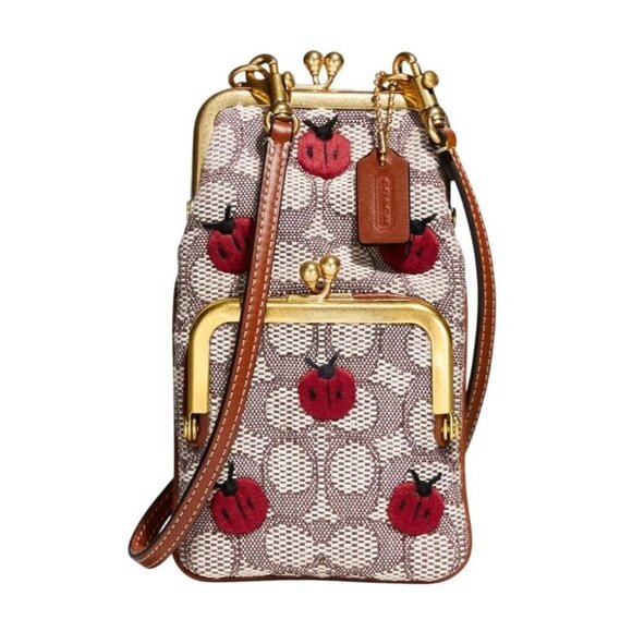 SOLD!!! Coach Double Frame Kisslock Bonnie Cashin Crossbody Jacquard Ladybugs - Picture 1 of 12